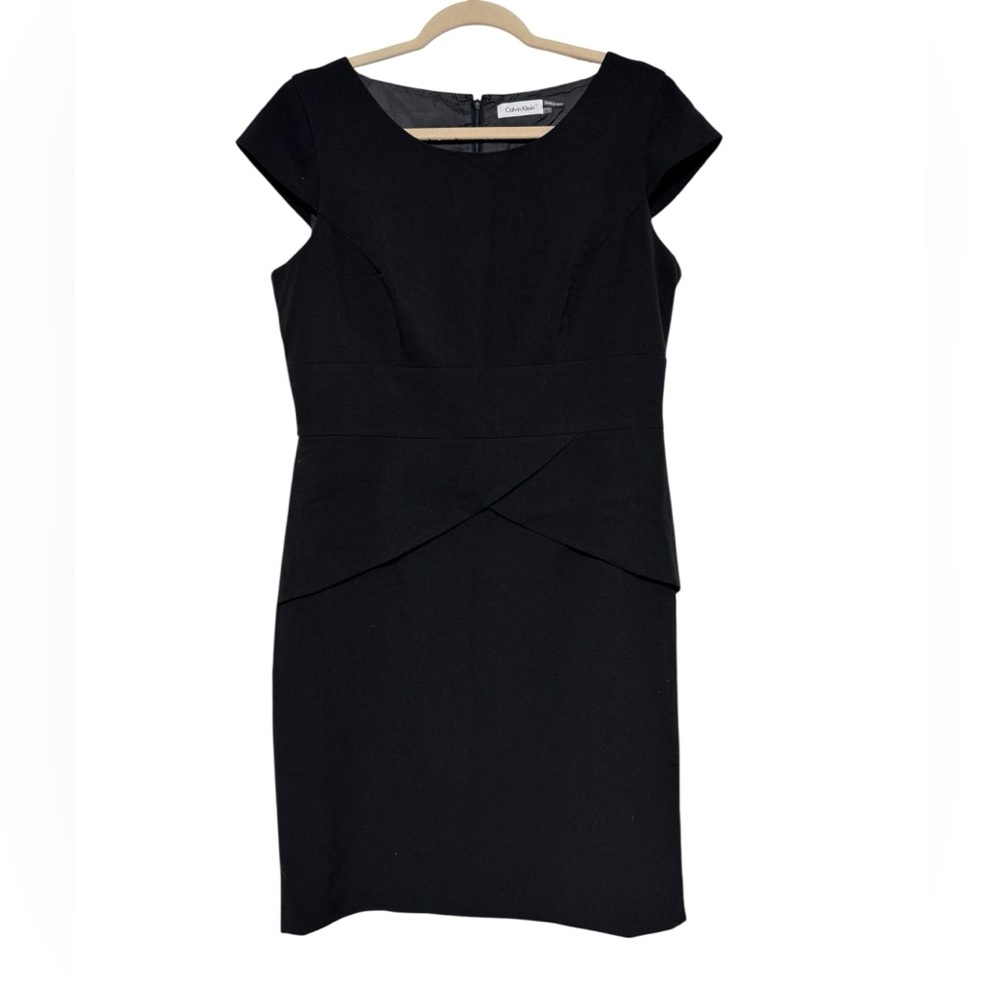 Calvin Klein‎ Black Pencil Sheath Dress Size 12 Classic LBD Formal Wedding Event